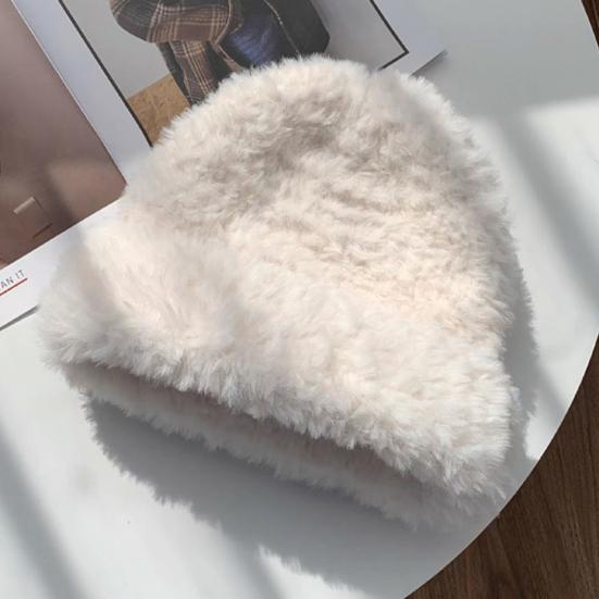 Women Winter Hat Fuzzy Faux Fur Brimless Solid Color Dome Windproof Warmth Sun Protection Knitted Cap Outdoor Travel Headwear