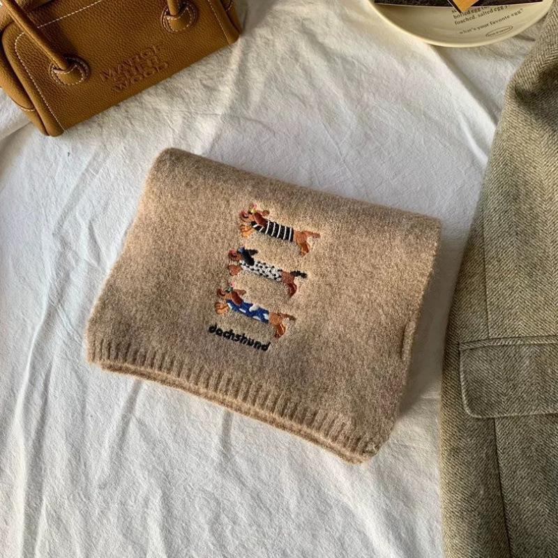 Милый щенок Новый вязаный Шарф из шерсти с вышивкой трех такс для женщин на осень и зиму Мягкий и универсальный