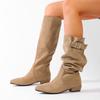Retro Pointed Toe Stack Boots Women's  New Fashion Metal Buckle Soft Slip Anti-slip Thigh Boots