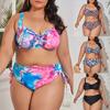 Популярные женские купальники из 2 шт./компл. с цветочным принтом и бантом, двухсекционный беспроводной разделенный купальник с принтом для отпуска