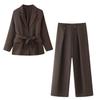 Spring 2025 Women's European & American Belted Suit Jacket + Straight-leg Pants Set