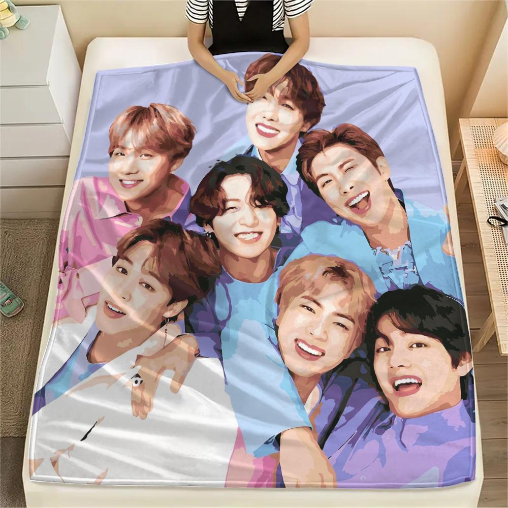 BTS, Фланелевое одеяло с узором, Высокое качество, Комфортное для всех сезонов, Декор для дома, Тепло и уют, Идеально для подарков.