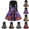 Women's Casual Fashion Round Neck Halloween Printed Vintage Dress