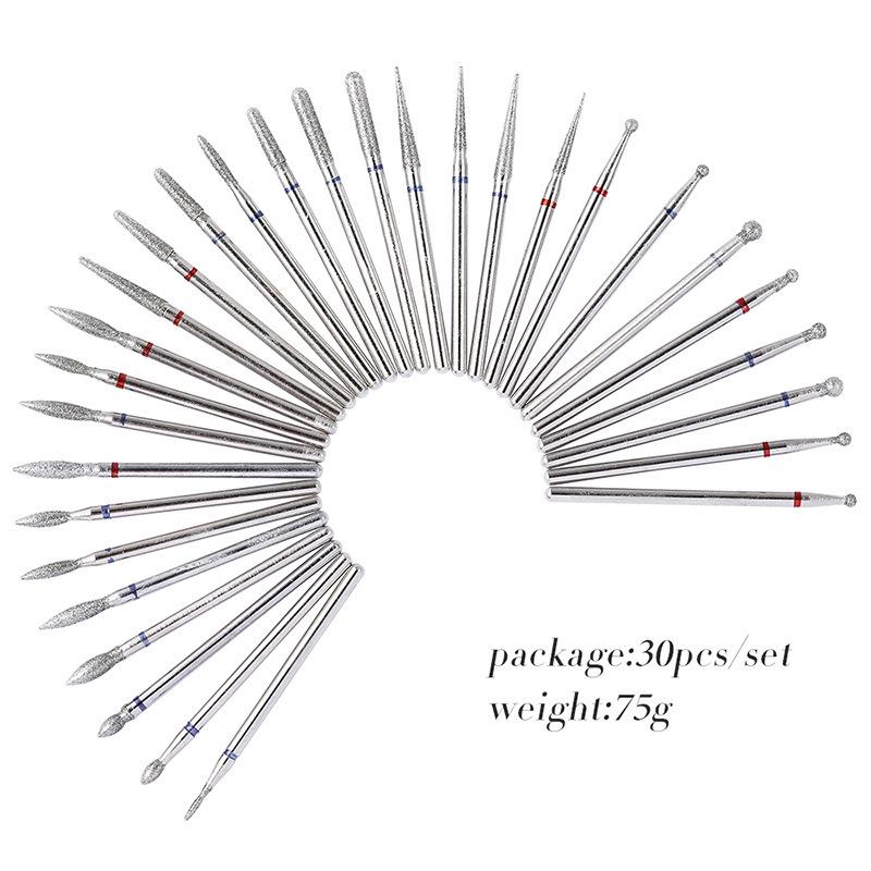 30 шт. алмазные фрезы для ногтей, фрезы с заусенцами для пилочек для ногтей, сверла для очистки кутикулы, аппарат для маникюра, художественные инструменты