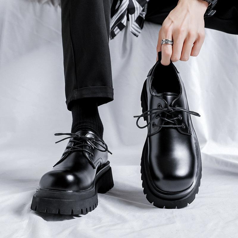 Мужские повседневные кожаные туфли для делового костюма с большой головой на платформе, для свадьбы, жениха, черные летние мужские туфли 59260-R