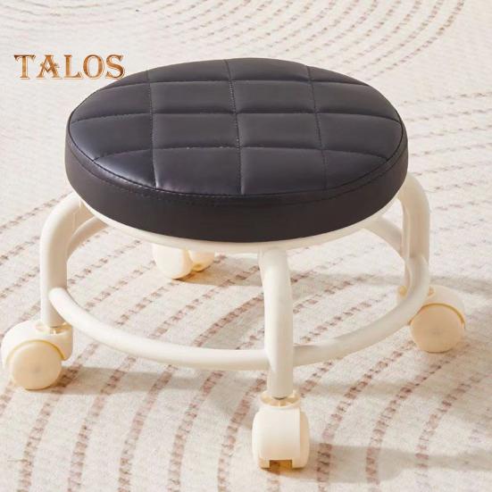 Низкий табурет на роликах с вращающимися на 360 градусов колесами, сиденье из искусственной кожи с подушкой на роликах и металлическими ножками, прочный вращающийся табурет для сидения