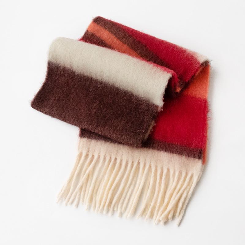 Dopamine Rainbow Scarf Premium Women'S Autumn And Winter Melad Fluffy Checkered Large Pulley Shawl Thickened And Warm