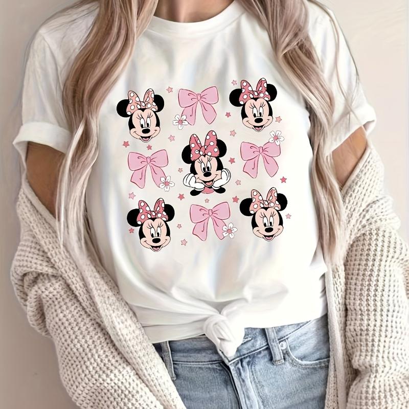 Pink Bow and Head Pattern European and American Summer New Unisex and FeUnisex Couples Casual Street Wear