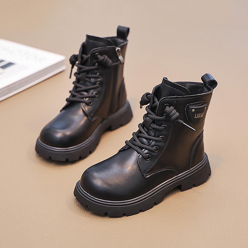 Детская универсальная модная тенденция с плюшевыми теплыми высокими хлопковыми ботинками, повседневными модными ботинками, ботинками средней высоты