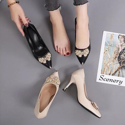 Женские туфли на высоком каблуке из микрофибры, женские туфли на тонком круглом каблуке с защитой от ударов и бабочкой, туфли на высоком каблуке Fairy