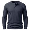 Мужская повседневная футболка-henley с длинным рукавом, однотонная, базовая