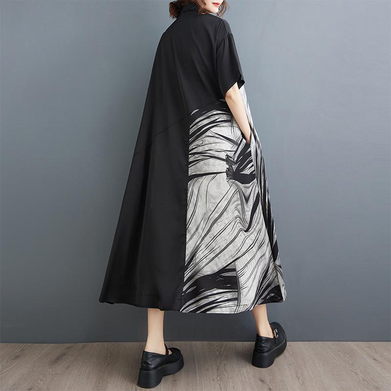 DIMANAF 2025 Лето Новое Платье Большого Размера Женское Платье Свободный Принт Длинное Винтажное Повседневное Базовое Платье-Рубашка