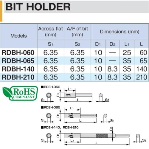 TONE Bit Holder RDBH-140 Bit Insert