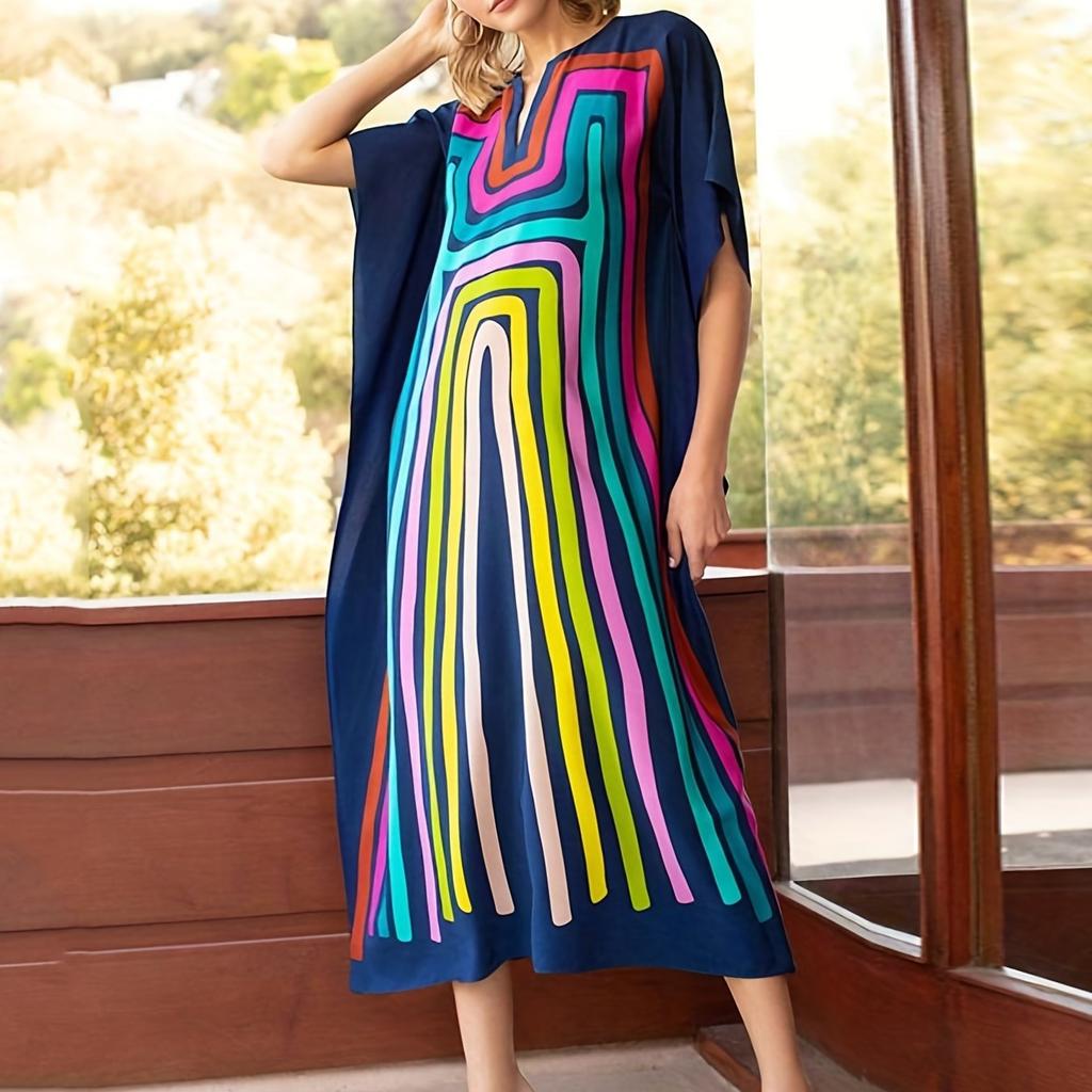 Повседневная накидка больших размеров, женская большая накидка с цветными блоками и принтом листьев, V-образный вырез, рукав «летучая мышь», разделенный подол, макси-накидка для Конингсдага/Дня короля