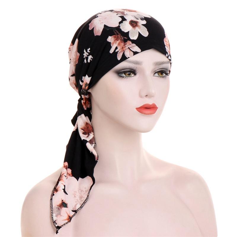 Flower Cloth Pullover Muslim Hooded Cap Skullcap Small Hat Two Tail Cap Curved