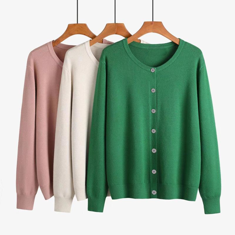 Spring and Autumn Women's Cardigan Solid Color Round Neck Single-breasted Knitted Bottoming Women's Sweater Jacket