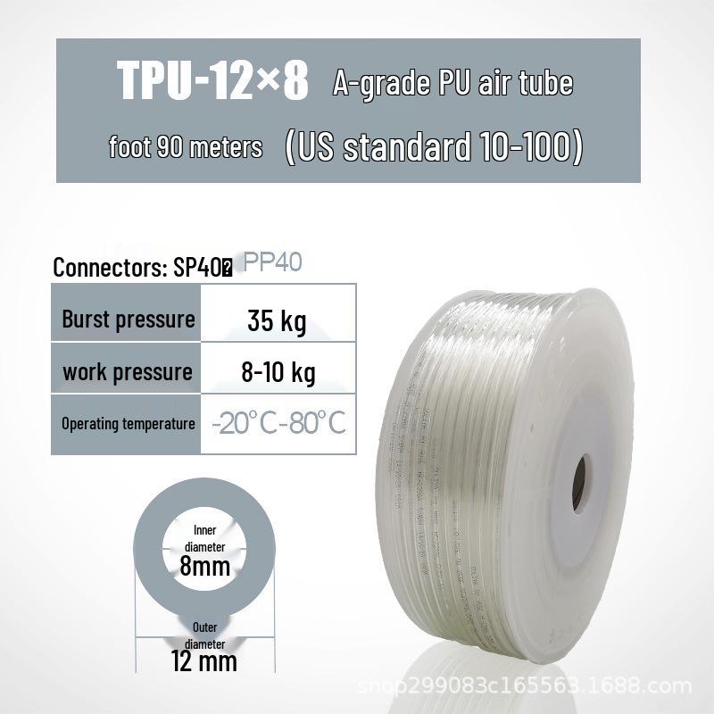High-Pressure Transparent Explosion-Proof PU Pneumatic Air Hose for Compressor/Pump - Sizes 8*5, 10*6.5, 12, 14, 16
