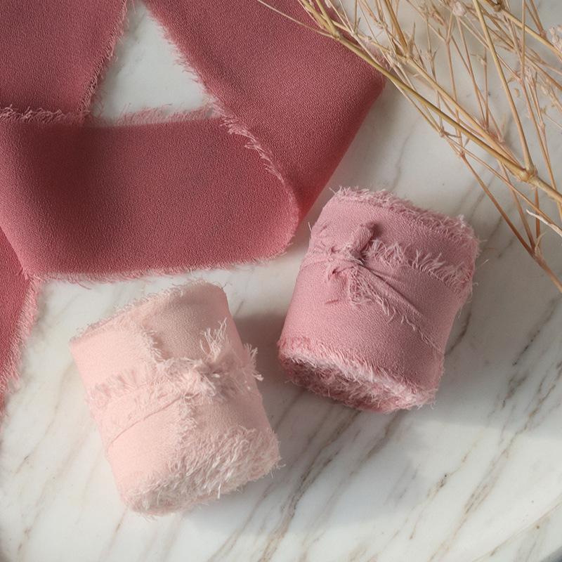 Elegant Ins Hand Torn Burlap Ribbon Chiffon Ribbon Dried Rose Color Wedding Flower Tie Hand Bouquet Ribbon Fluttering Ribbon Home Decoration