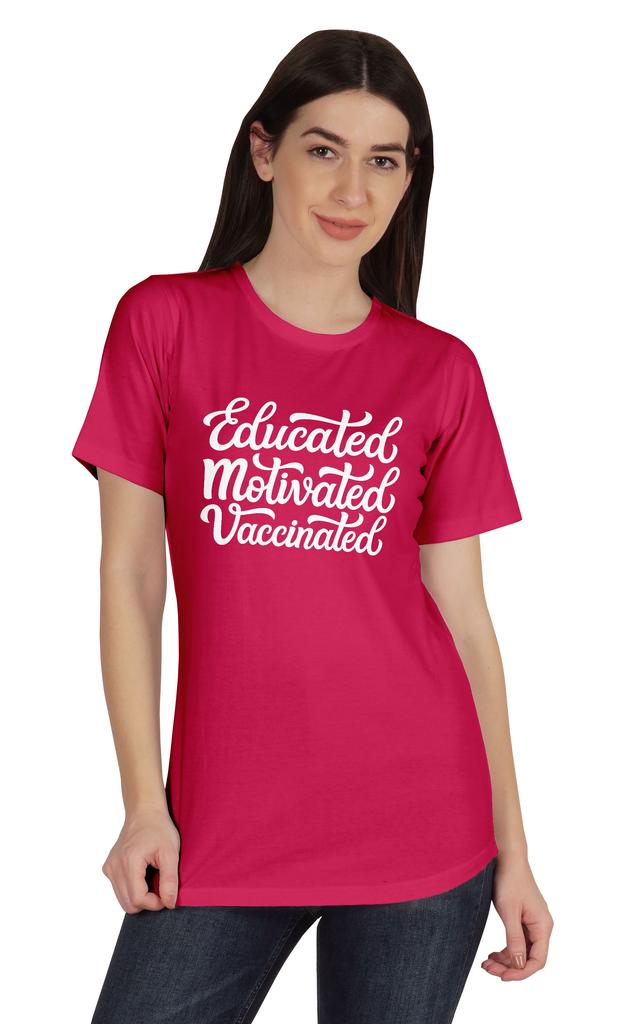 Inkmeso Educated Motivated Vaccinated Funny Pro Vaccine Crew Neck T-shirt For