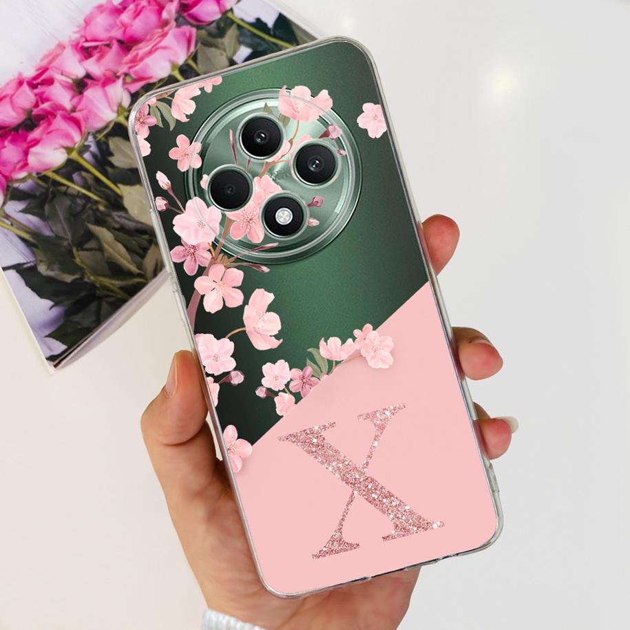 Чехол для OPPO Reno12 F Милые буквы от A до Z Цветок Прозрачный Мягкий Силиконовый Задняя крышка телефона Для OPPO Reno 12F 5G Reno12F 2024 Capa