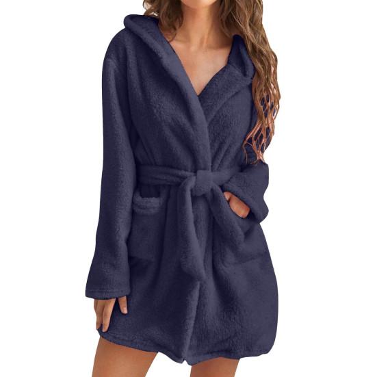 Lady Sleeping Gown Solid Color Hooded Long Sleeves Water Absorption Lady Pajamas for Home
