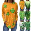 Women's Fashion St. Patrick's Day Printed Long Sleeve Loose Round Neck Long T-Shirt Top