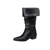 Black Brown Women Mid Calf Boots High Square Heel Small Big Size 32 48