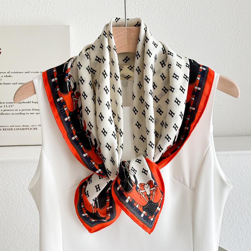 Women's French Red Cotton Silk Blend Scarf – 70CM Neck and Headscarf, Spring/Autumn Fashion Accessory