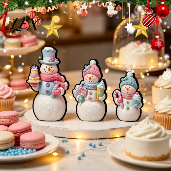 Winter Holiday Tiered Tray Decor 3Pcs Christmas Wooden Tabletop Decor, Cute Snowman Gingerbread Man Figurines, Decorations Table Centerpiece,