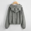 Women Coat Long Sleeves Ears Decor Loose Hooded Zipper Fit Fuzzy Coldproof Autumn Winter Thermal