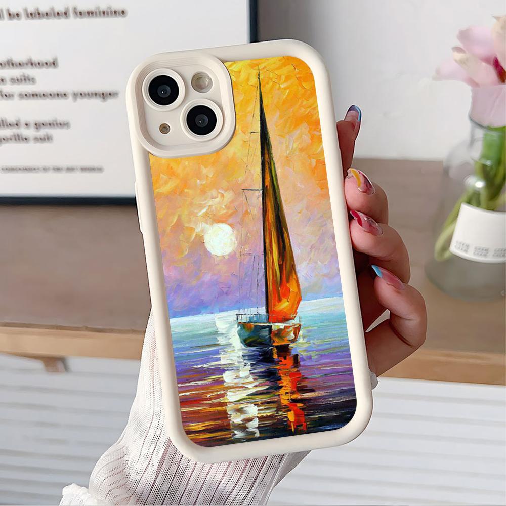 Abstract Oil Painting Phone Case for iPhone 17 16 15 14 13 12 11 Air Pro Max Plus White Soft TPU Shockproof Cover