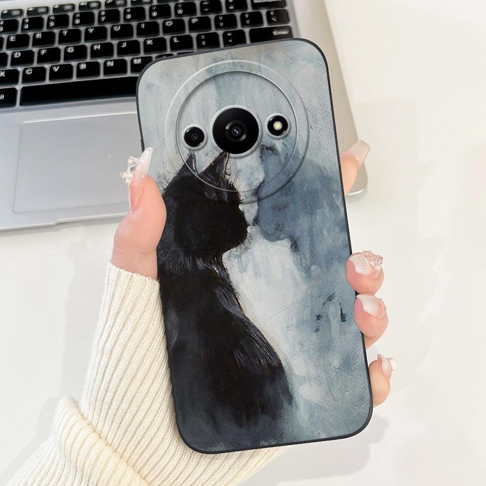 For Redmi A3 4G Phone Case For Xiaomi Poco C61 Cover Silicone Luxury Fashion Flowers Kawaii Cute Cat Painted Shockproof Bumper