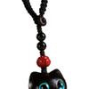 Ebony Wood Lucky Cat Keychain Handcrafted Natural Wooden Hanging Ornament Decoration for Keys Bags Backpacks