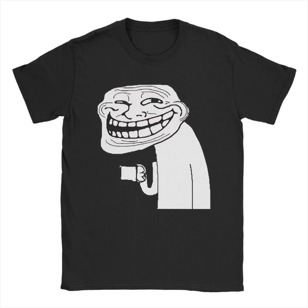 Футболка с мемом Trollface и кофе для мужчин и женщин, повседневная, из чистого хлопка, с круглым вырезом, коротким рукавом, с принтом, мужские футболки, классические топы