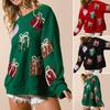 Women Christmas Sweatshirt Sequin Gift Box Pattern Colorful Round Neck Long Sleeve