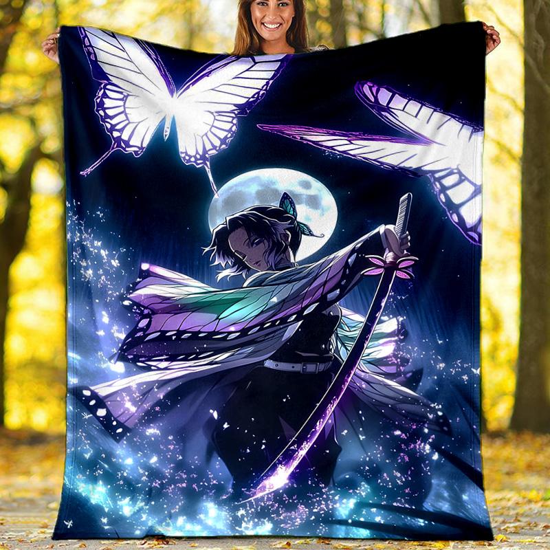 1pc Kochou Shinobu2 Theme Blanket - Digital Print, Polyester, Cozy for All Seasons, Perfect for Outdoor, and Travel