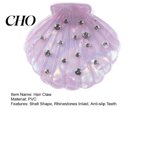 Durable Hair Claw Shell Shape Rhinestones Inlaid Clip Anti-slip Teeth Strong Grip Acrylic Small Styling Accessory Women
