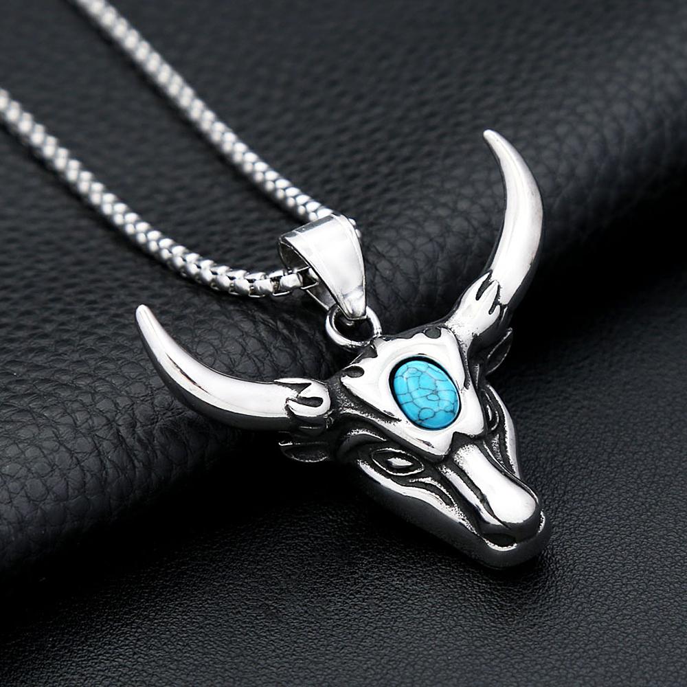 Vintage 316L Stainless Steel Bull Head Pendant Necklace for Men Women Hip Hop Fashion Animal Punk Jewelry Amulet Gifts Wholesale