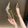 Серебристые женские туфли-лодочки на блестящем высоком каблуке с открытой пяткой, сандалии с металлическими кристаллами, туфли на шпильке с острым носком, вечерние модельные туфли, женские туфли