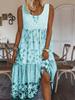 Women's Sleeveless Summer Style Round Neck Printed Long Dress