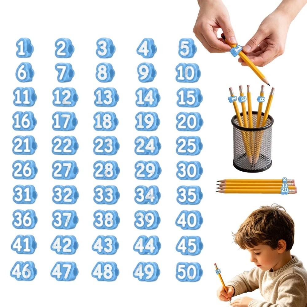 50pcs Reusable Numbered Pencil Toppers Silicone Numbered Pencil Caps Students Teachers Organization