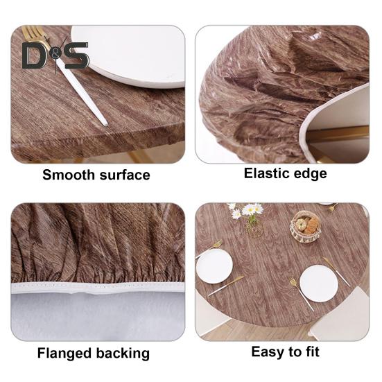 Круглая водонепроницаемая скатерть с защитой от масла и резинками по краям, с рисунком под дерево, для праздничной вечеринки, дома, фермы