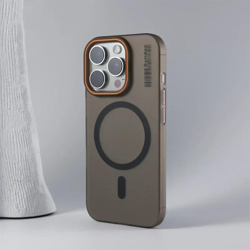 Ультратонкий Матовый Штрих-код Беспроводная Зарядка Для Чехла MagSafe для iPhone 17 16 14 15 13 12 Pro Max Полупрозрачная Жесткая PC Крышка
