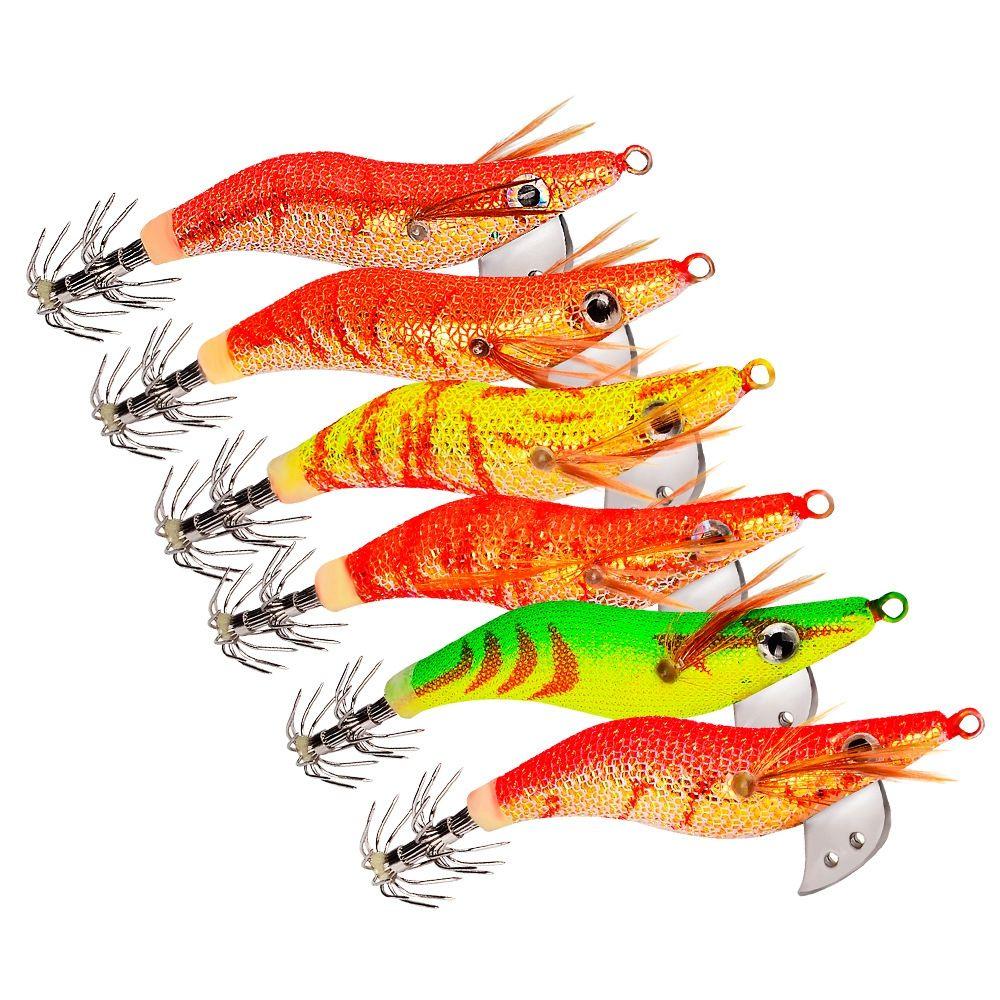 2.0# 2.5# 3.0# Jigs Luminous Lifelike Squid Hook Wood Shrimp Lures Octopus Bait Fishing Tackle