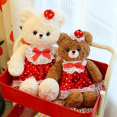 Кукла Мишка Мягкая Пушистая Платье в Красный Горошек Кружевные Украшения Удобная Обнимашка Мишка Плюшевая Игрушка Подушка для Спальни Декор для Дивана