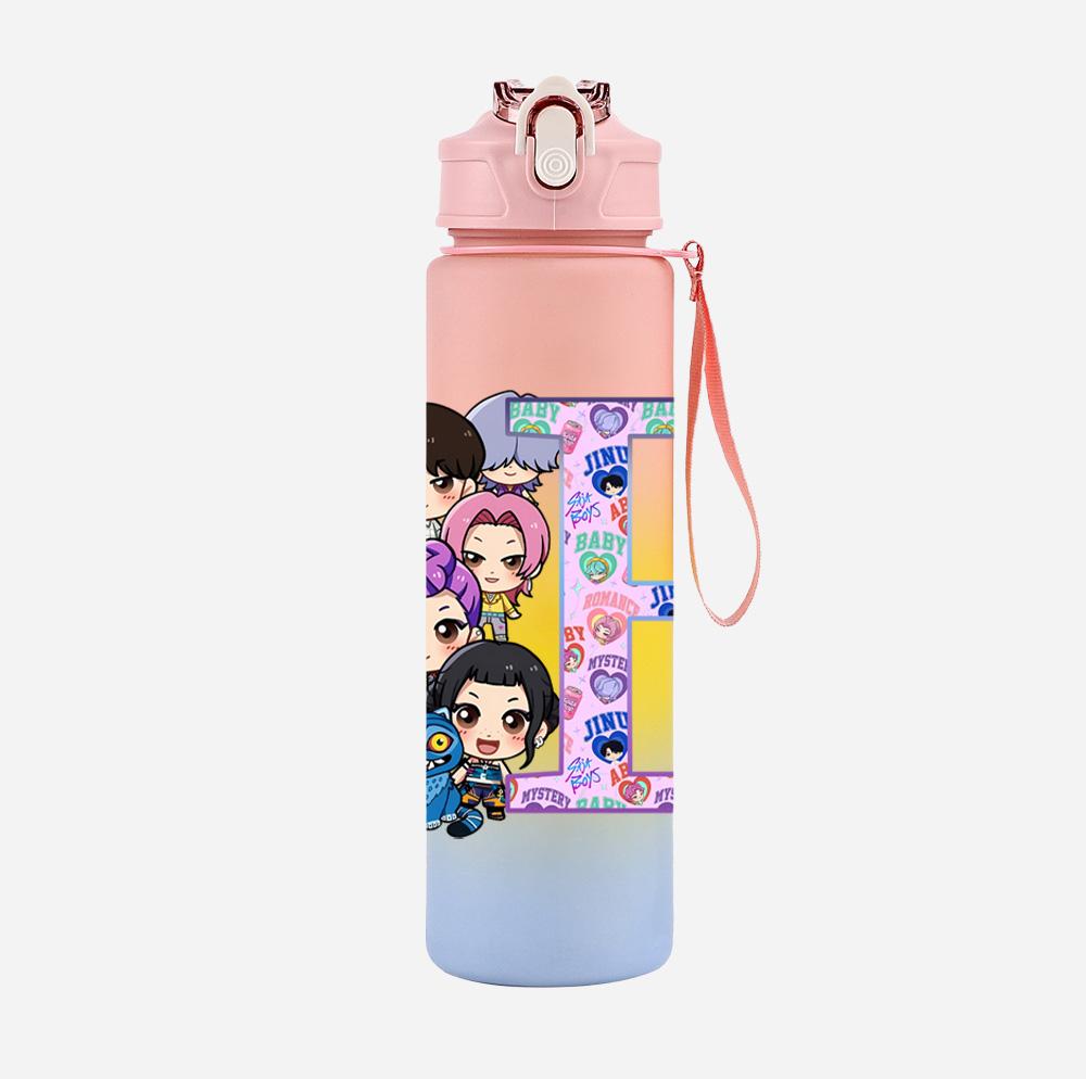 26 English Letter K-Pop Demon Hunters Printed 750Ml Water Bottle Large Capacity Drinking Cup Portable Children Outdoor Sports Water Cup