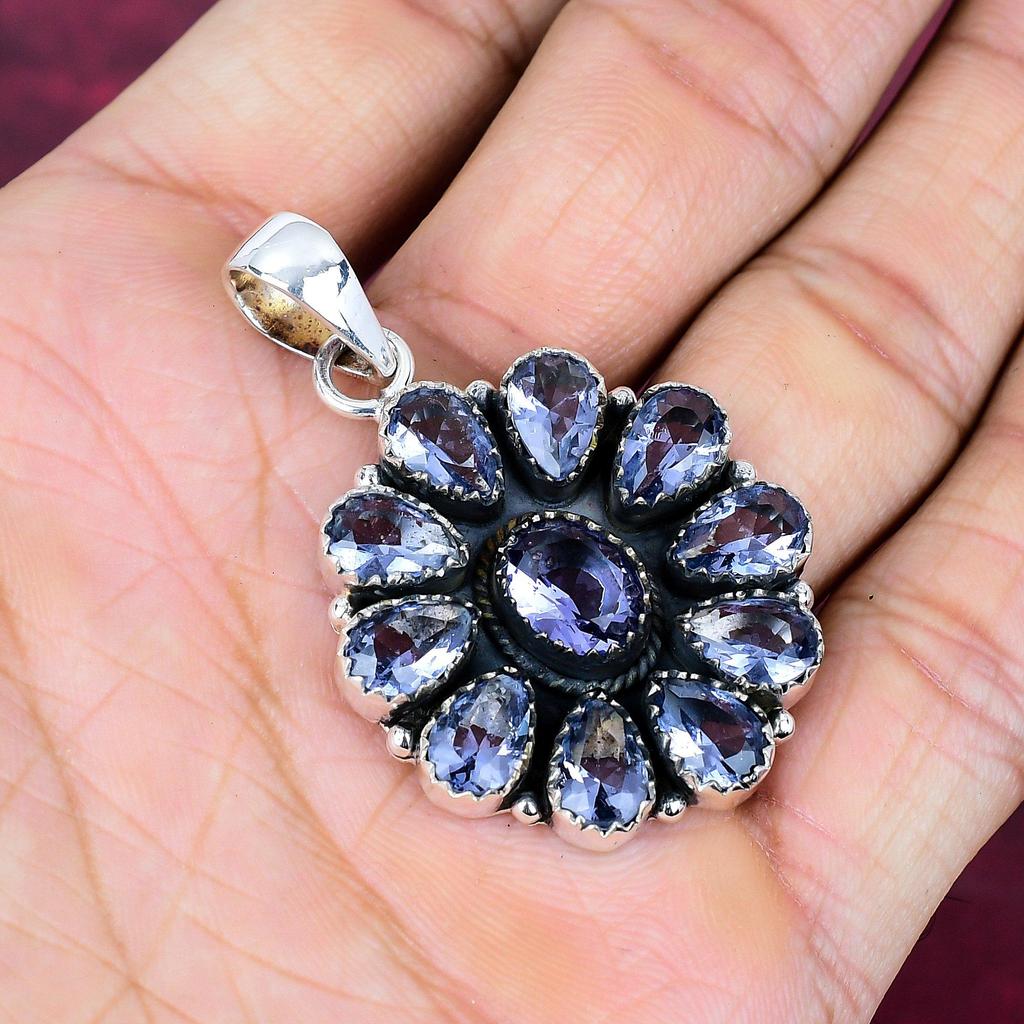 Подвеска из драгоценного камня ручной работы с танзанитом, подвеска из стерлингового серебра 925 пробы, антикварные ювелирные изделия, подвеска для подарка на помолвку