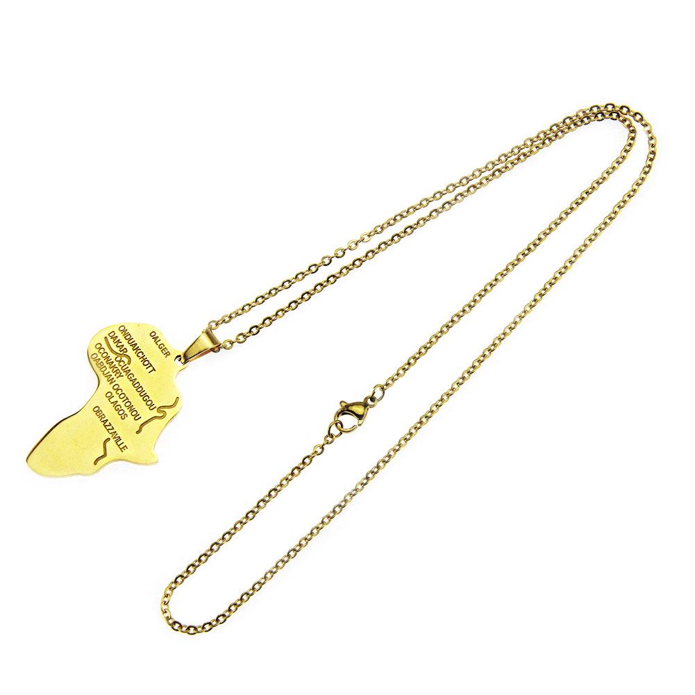 Ожерелье с подвеской в виде карты Африки из нержавеющей стали золотого цвета