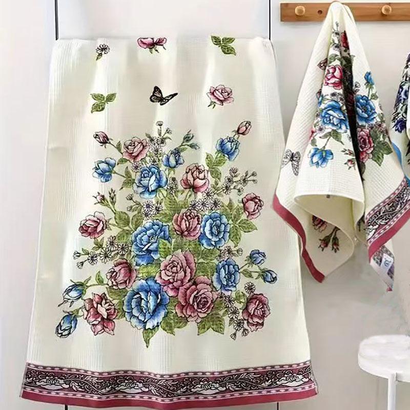 Floral Face Wash Towel 34x74cm Bath Towel 74x135cm Ethnic Style Bath Towel Breathable Quick-drying Size