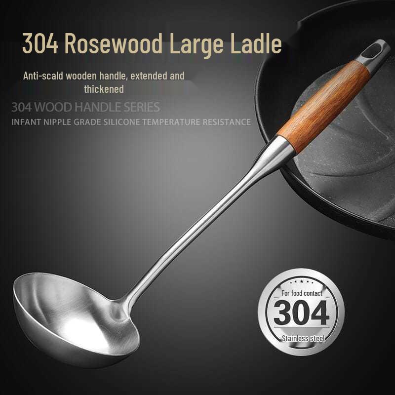 Половник из нержавеющей стали с ручкой из грушевого дерева - Ложка с длинной ручкой для супа, каши и жарки.